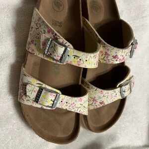 Birkenstock Sydney watercolor flower white Birko-flor vegan narrow